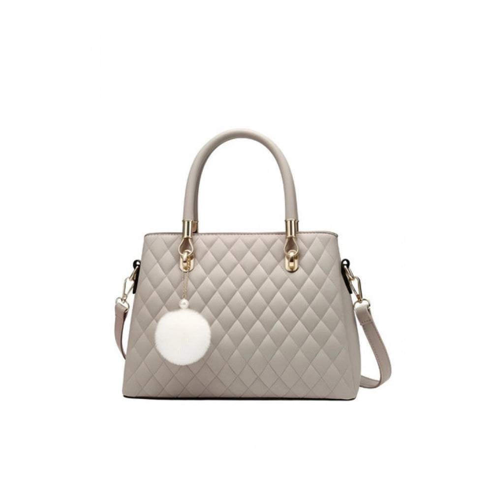 PU Leather Solid Shoulder Zipper Handbag (Grey)