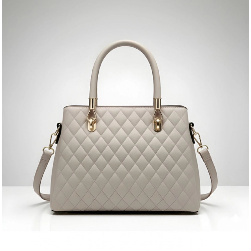 PU Leather Solid Shoulder Zipper Handbag (Grey)