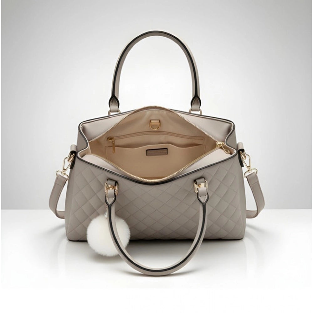 PU Leather Solid Shoulder Zipper Handbag (Grey)