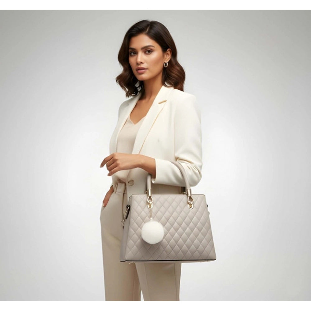 PU Leather Solid Shoulder Zipper Handbag (Grey)