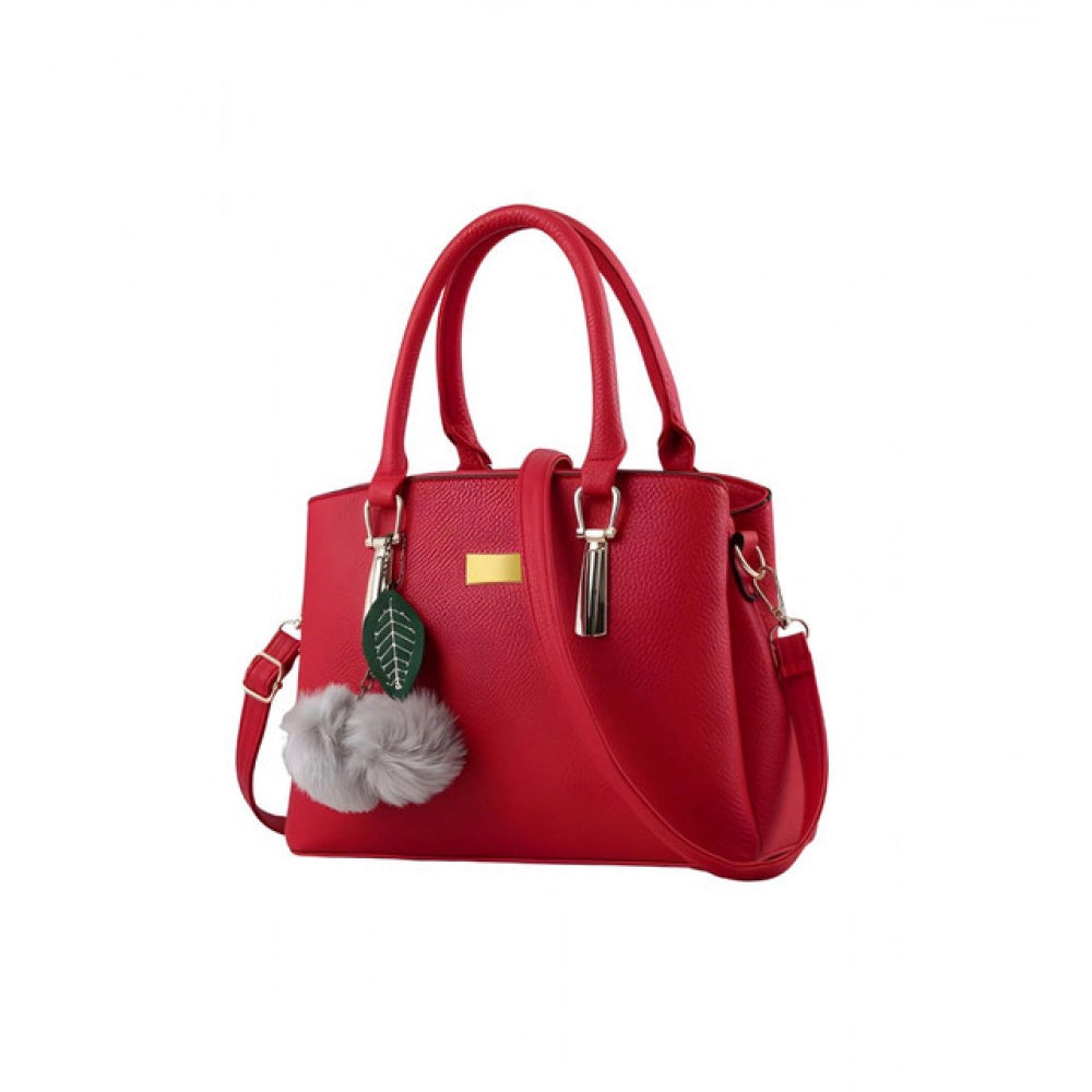PU Leather Solid Shoulder Zipper Handbag (Red)