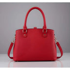 PU Leather Solid Shoulder Zipper Handbag (Red)