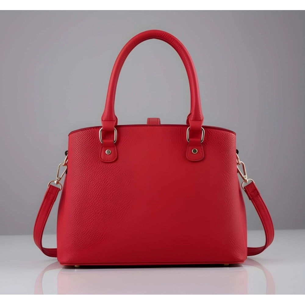 PU Leather Solid Shoulder Zipper Handbag (Red)