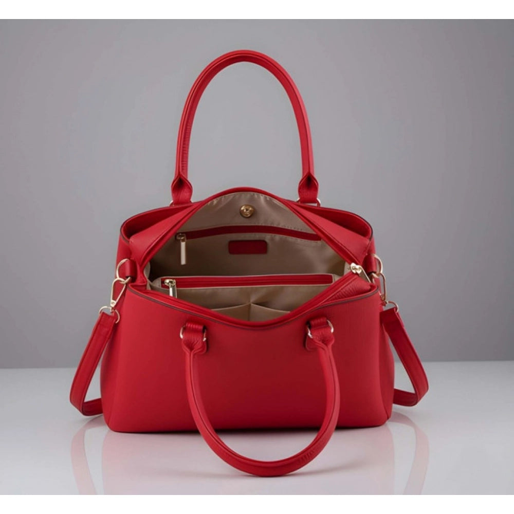 PU Leather Solid Shoulder Zipper Handbag (Red)