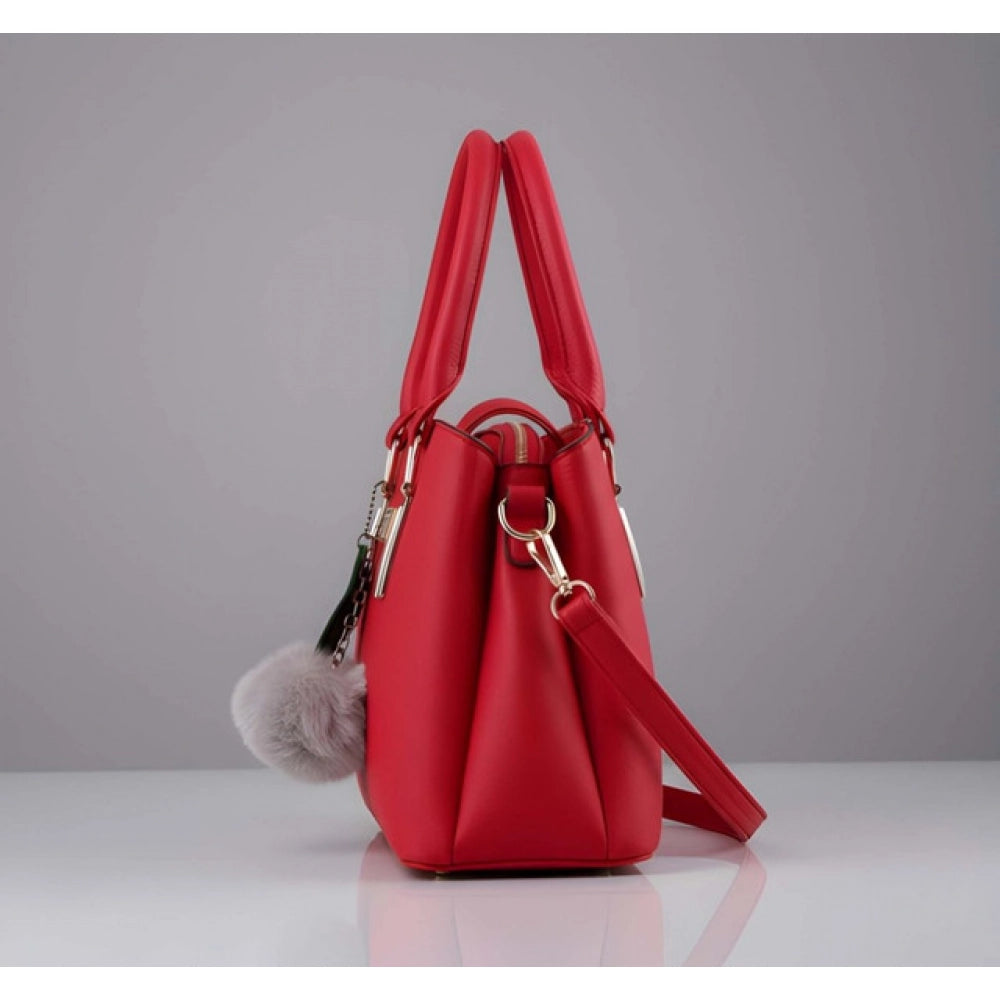 PU Leather Solid Shoulder Zipper Handbag (Red)