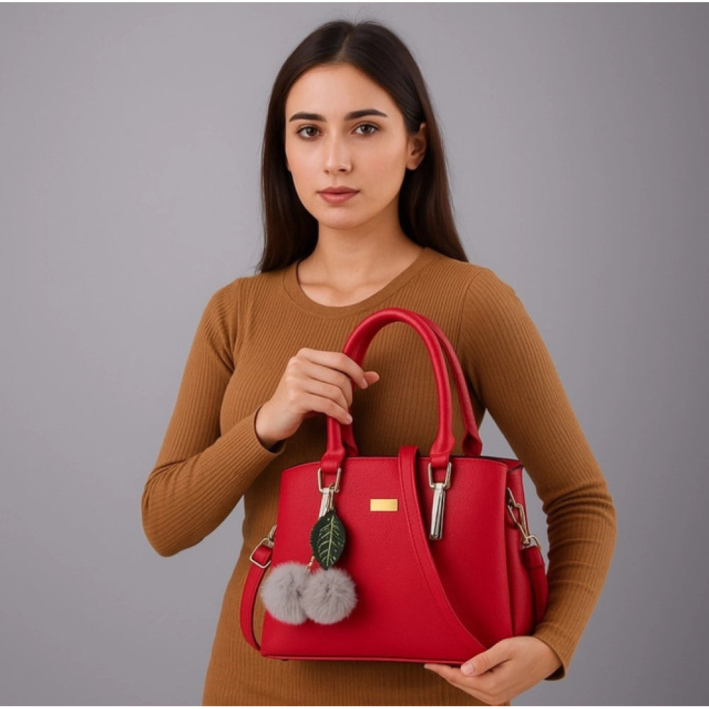 PU Leather Solid Shoulder Zipper Handbag (Red)