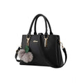 PU Leather Solid Shoulder Zipper Handbag (Black)