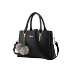 PU Leather Solid Shoulder Zipper Handbag (Black)