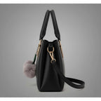 PU Leather Solid Shoulder Zipper Handbag (Black)