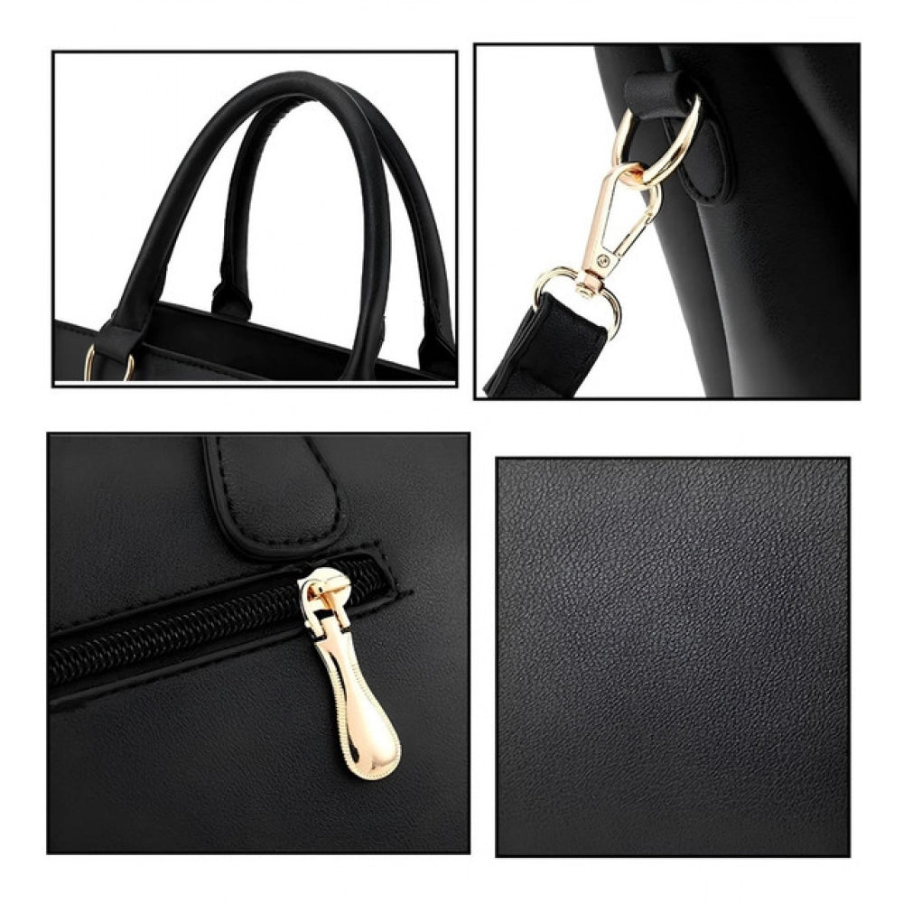 PU Leather Solid Shoulder Zipper Handbag (Black)