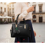 PU Leather Solid Shoulder Zipper Handbag (Black)