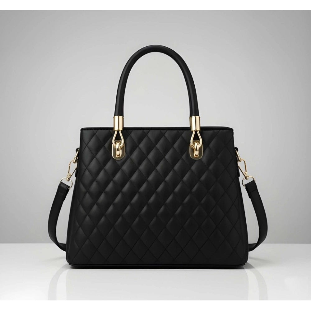 PU Leather Solid Shoulder Zipper Handbag (Black)