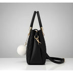 PU Leather Solid Shoulder Zipper Handbag (Black)