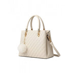 PU Leather Solid Shoulder Zipper Handbag (Cream)