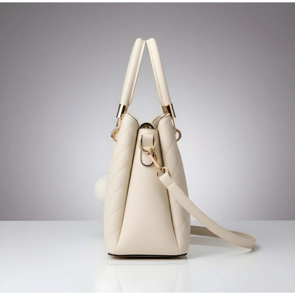 PU Leather Solid Shoulder Zipper Handbag (Cream)