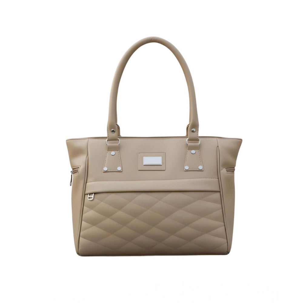 PU Leather Solid Shoulder Zipper Handbag (Beige)