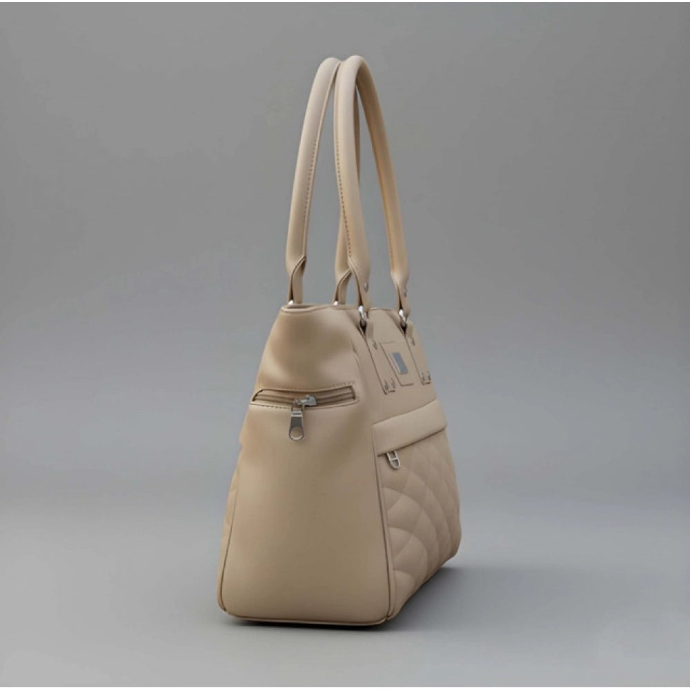 PU Leather Solid Shoulder Zipper Handbag (Beige)