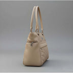 PU Leather Solid Shoulder Zipper Handbag (Beige)