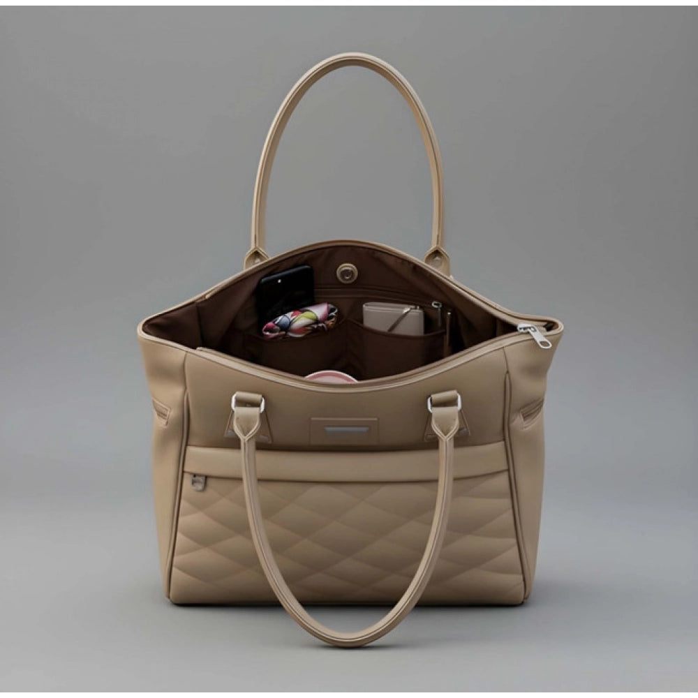 PU Leather Solid Shoulder Zipper Handbag (Beige)
