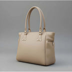 PU Leather Solid Shoulder Zipper Handbag (Beige)