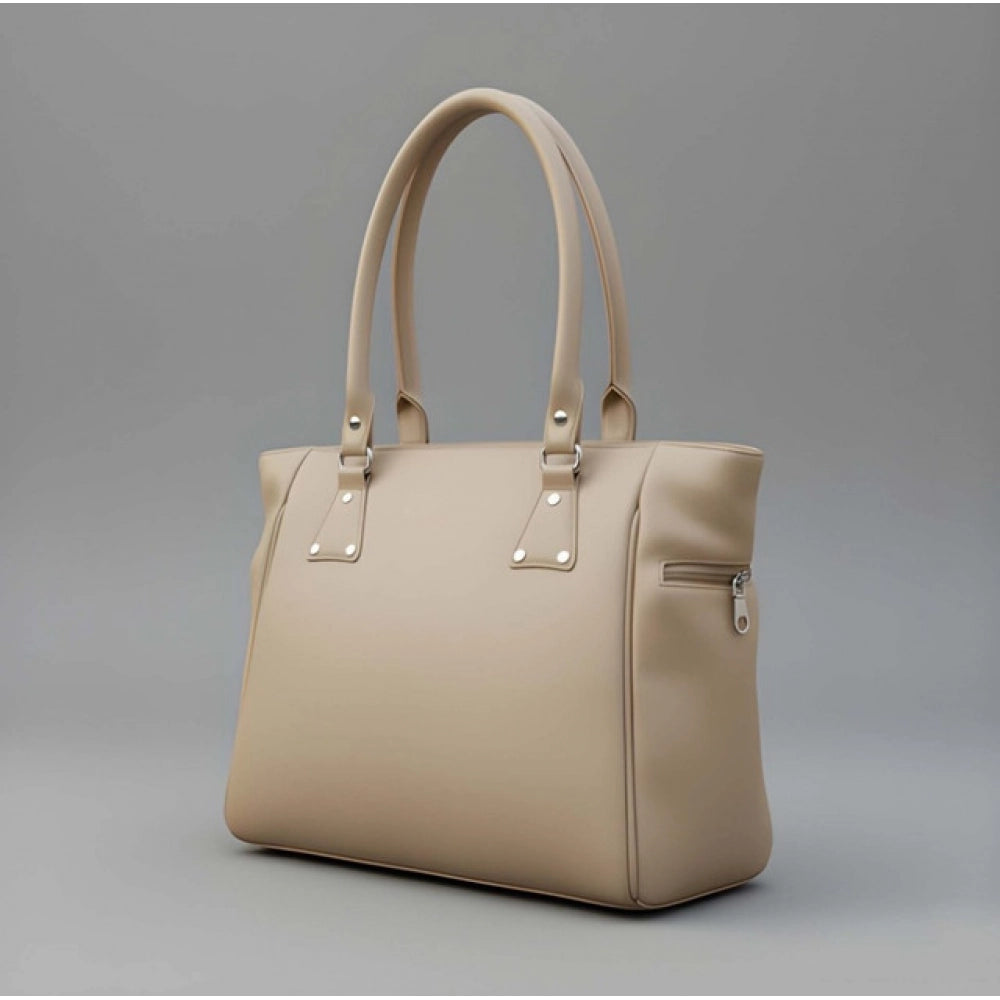 PU Leather Solid Shoulder Zipper Handbag (Beige)