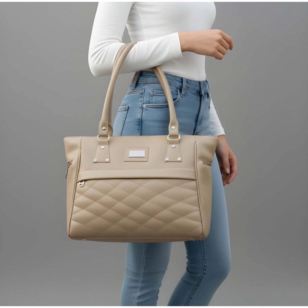 PU Leather Solid Shoulder Zipper Handbag (Beige)
