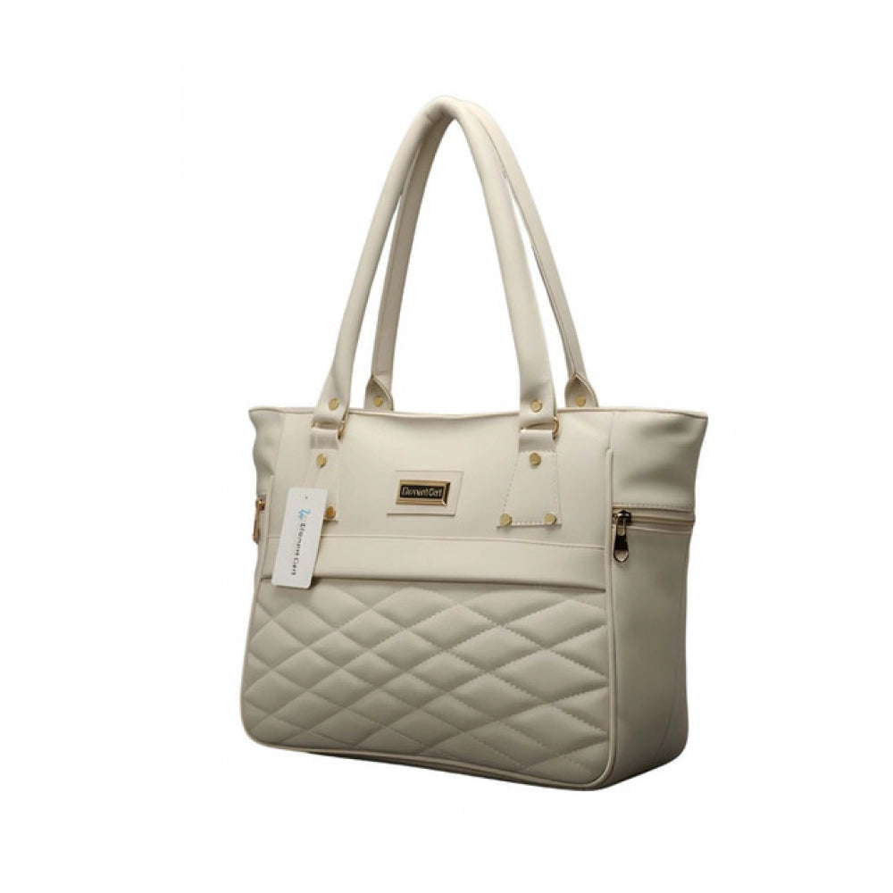 PU Leather Solid Shoulder Zipper Handbag (Cream)
