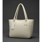 PU Leather Solid Shoulder Zipper Handbag (Cream)