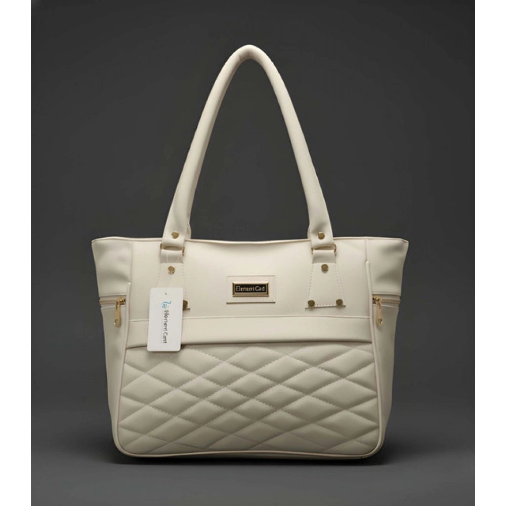 PU Leather Solid Shoulder Zipper Handbag (Cream)