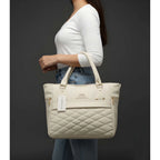 PU Leather Solid Shoulder Zipper Handbag (Cream)