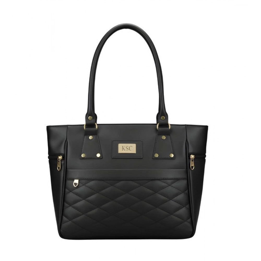 PU Leather Solid Shoulder Zipper Handbag (Black)