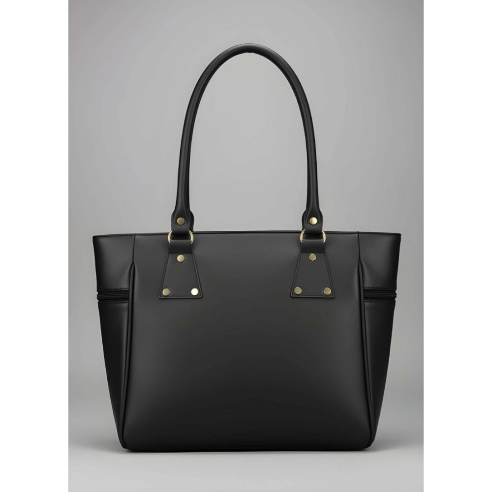 PU Leather Solid Shoulder Zipper Handbag (Black)