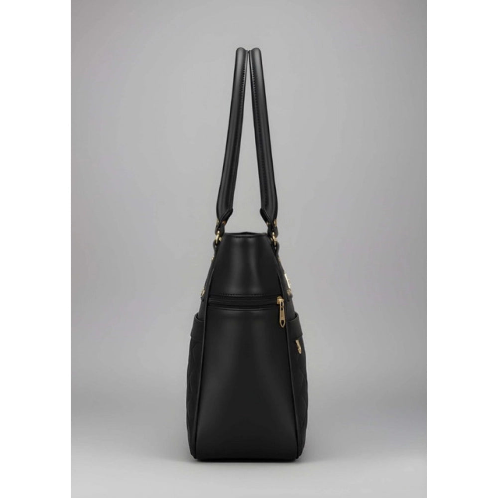 PU Leather Solid Shoulder Zipper Handbag (Black)
