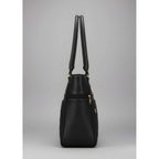 PU Leather Solid Shoulder Zipper Handbag (Black)
