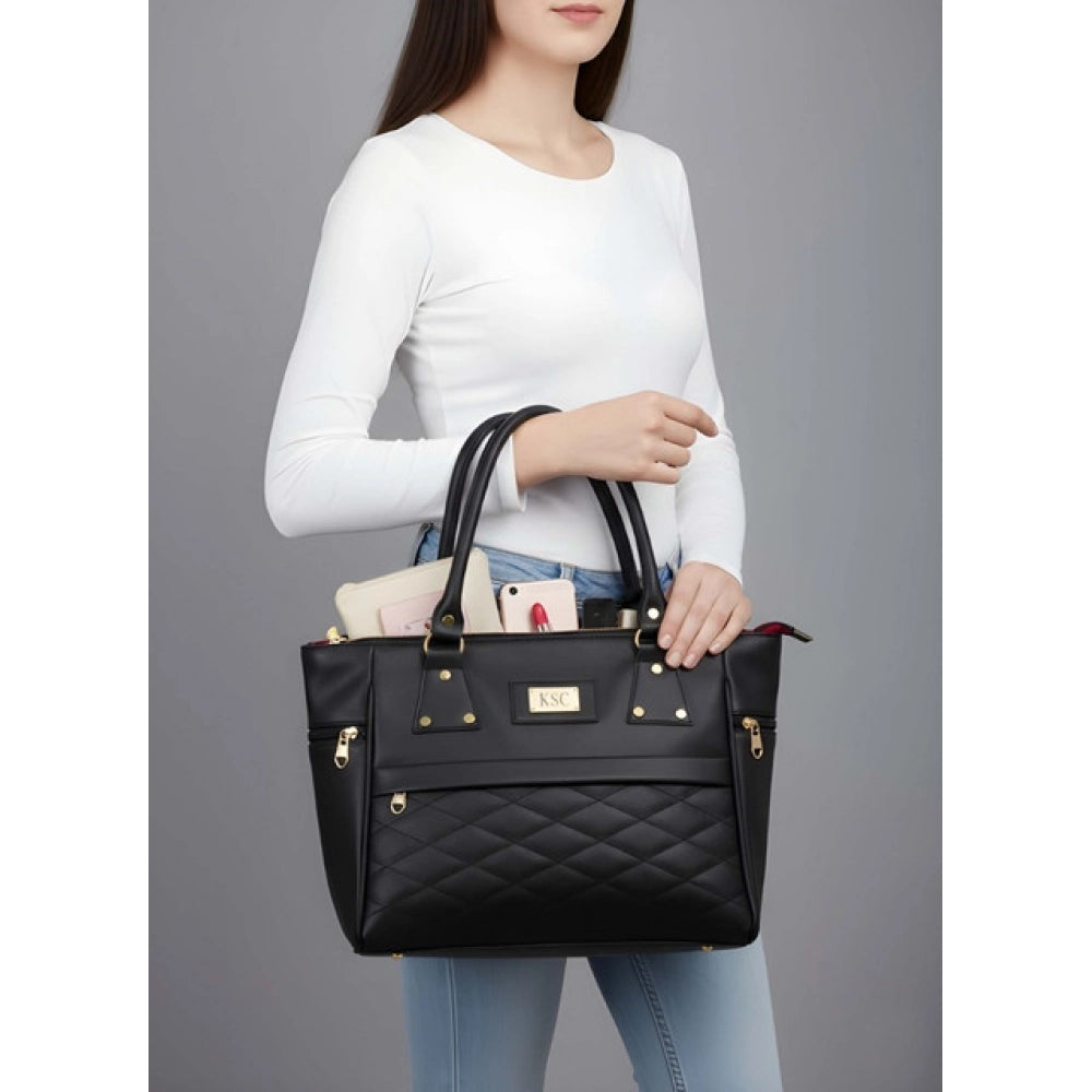 PU Leather Solid Shoulder Zipper Handbag (Black)