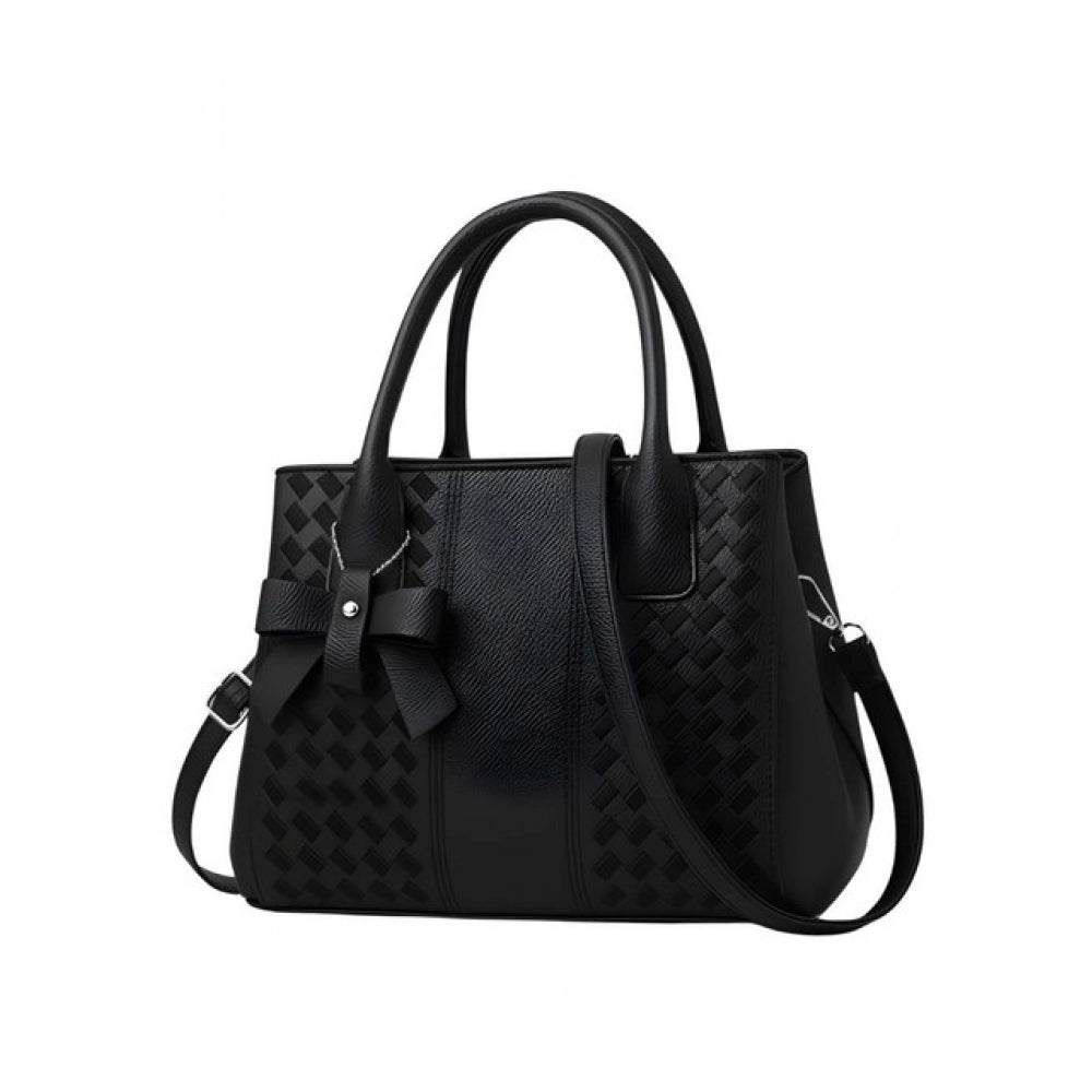 PU Leather Solid Shoulder Zipper Handbag (Black)