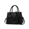 PU Leather Solid Shoulder Zipper Handbag (Black)