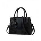 PU Leather Solid Shoulder Zipper Handbag (Black)