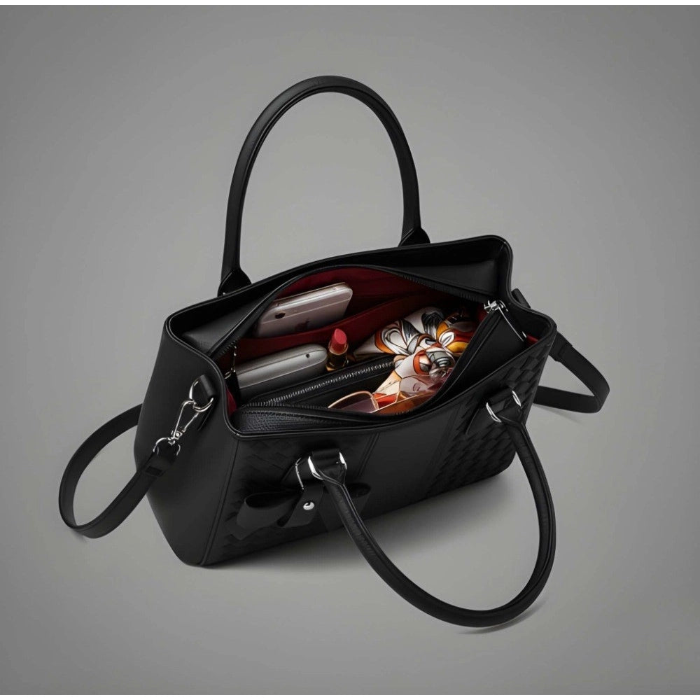 PU Leather Solid Shoulder Zipper Handbag (Black)