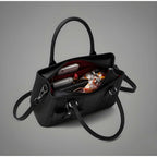 PU Leather Solid Shoulder Zipper Handbag (Black)