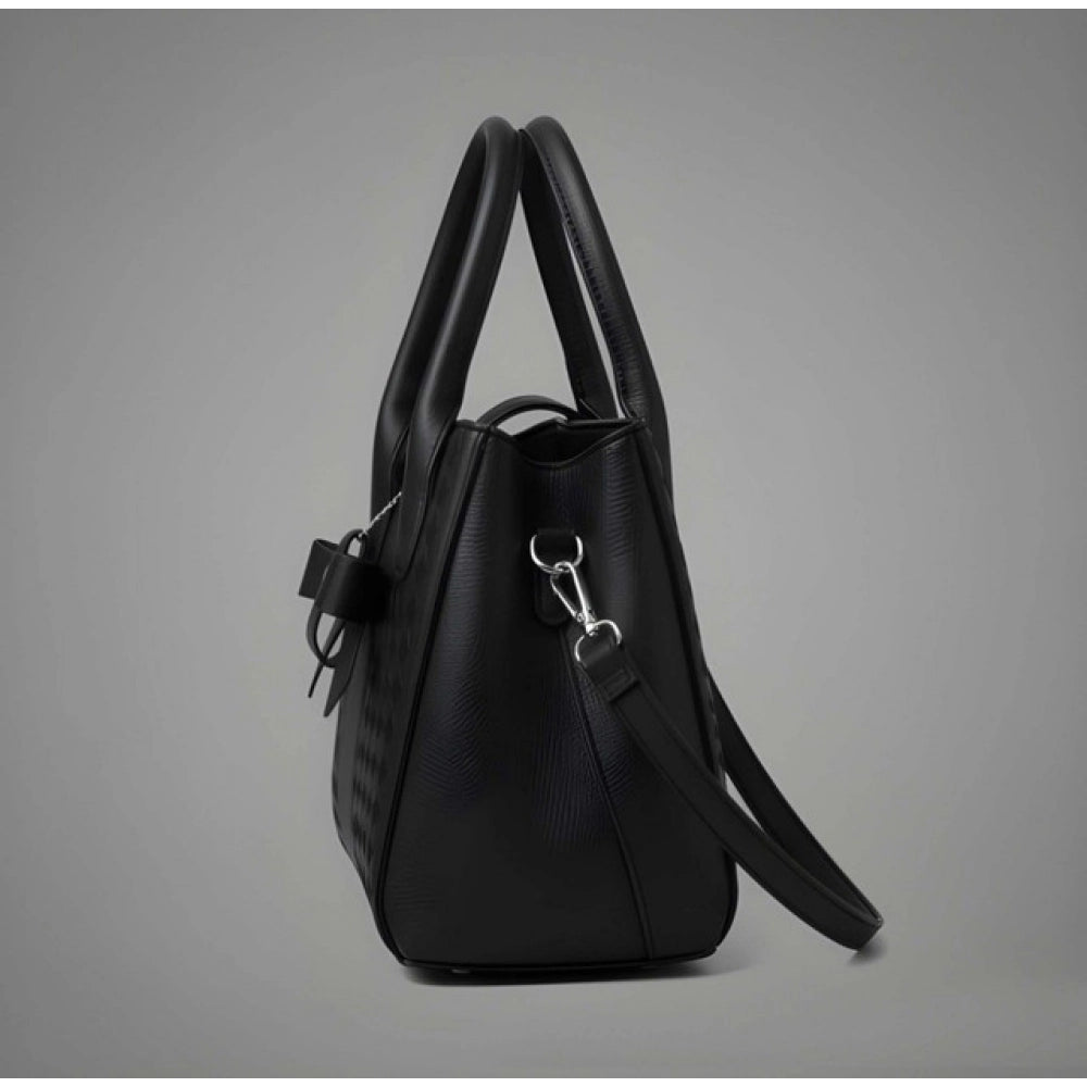 PU Leather Solid Shoulder Zipper Handbag (Black)