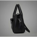PU Leather Solid Shoulder Zipper Handbag (Black)