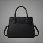 PU Leather Solid Shoulder Zipper Handbag (Black)