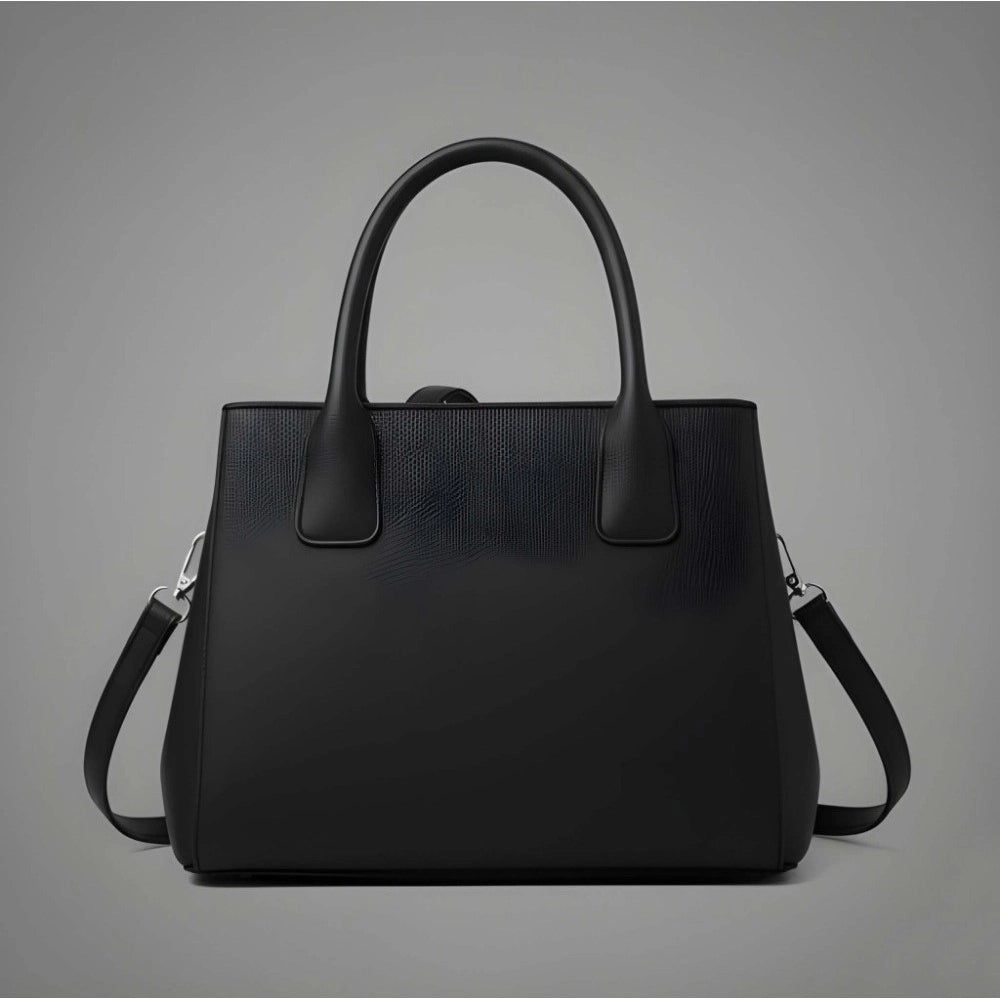 PU Leather Solid Shoulder Zipper Handbag (Black)