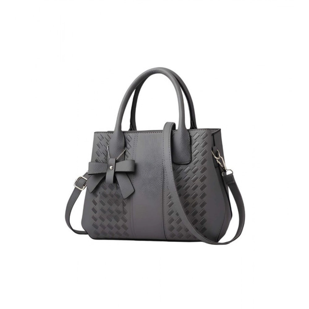 PU Leather Solid Shoulder Zipper Handbag (Grey)