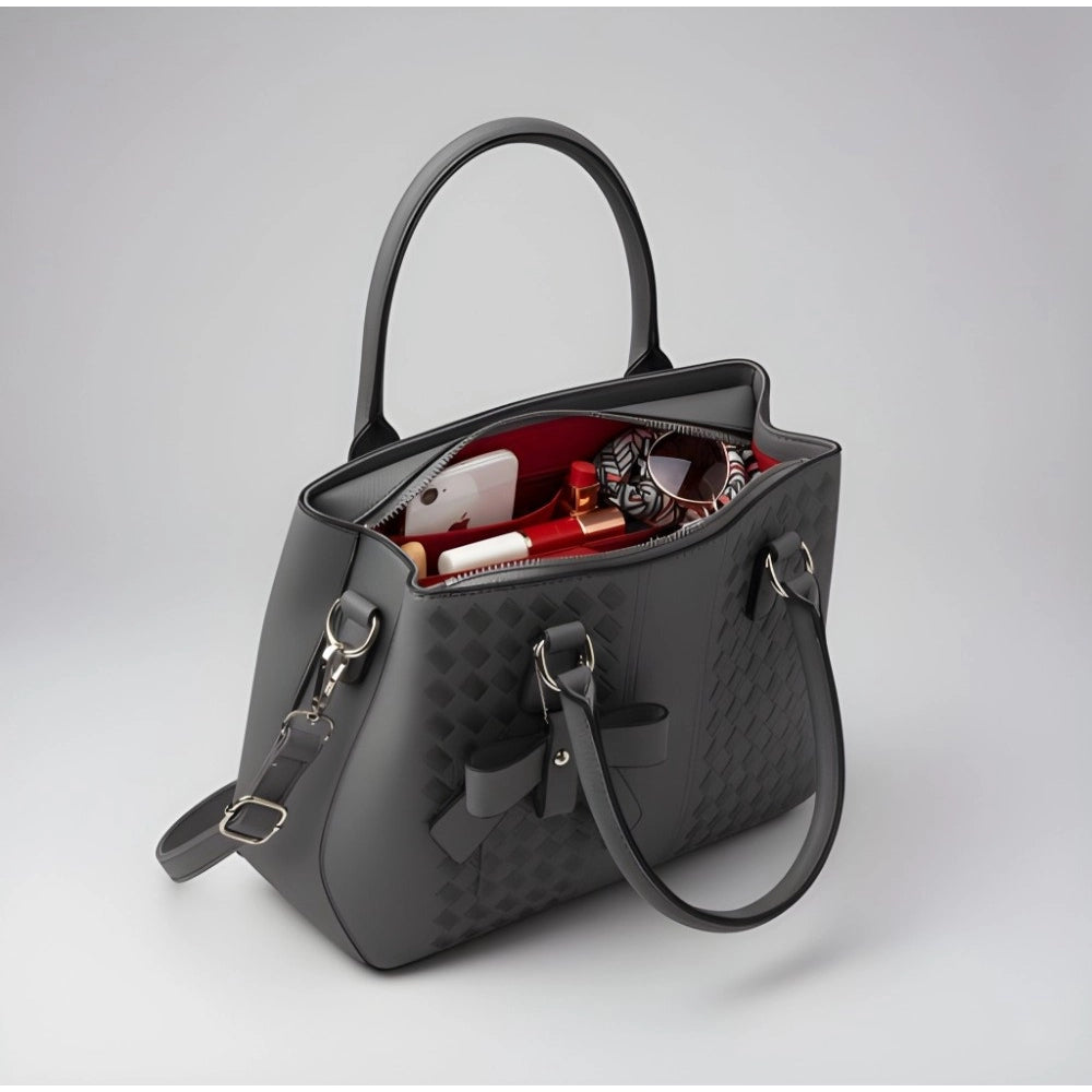 PU Leather Solid Shoulder Zipper Handbag (Grey)