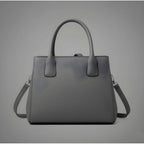 PU Leather Solid Shoulder Zipper Handbag (Grey)