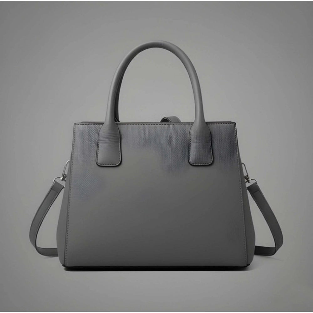 PU Leather Solid Shoulder Zipper Handbag (Grey)