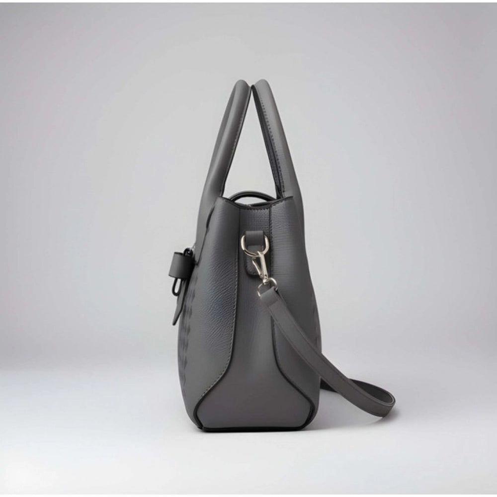 PU Leather Solid Shoulder Zipper Handbag (Grey)
