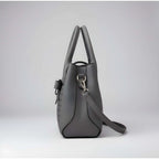 PU Leather Solid Shoulder Zipper Handbag (Grey)